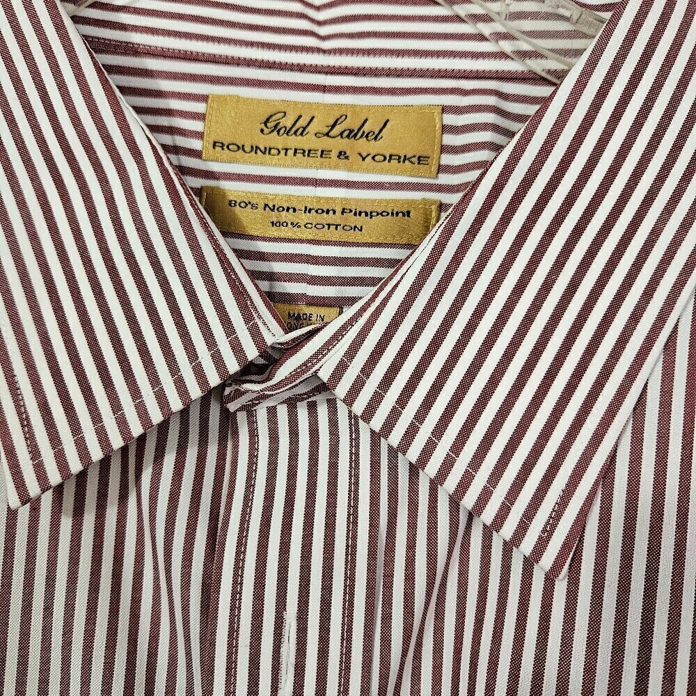 Roundtree & York Gold Label Non Iron Red Striped Button Down Shirt Size 19/38 T - Picture 4 of 7